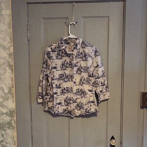 Chico's Blue and White Scenic Print Blouse